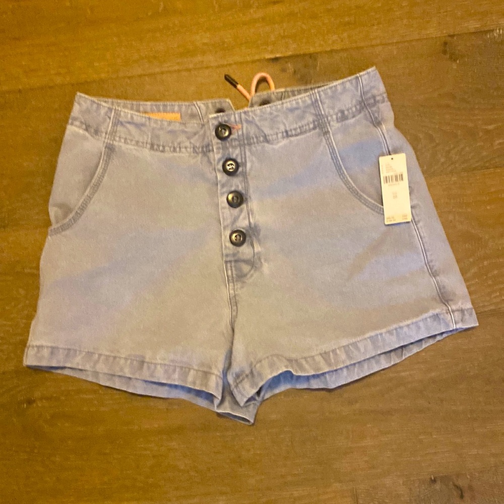 NWT Anthropologie Pilcro Blue Jean Denim Shorts Button Fly Lace Up Back Size 28